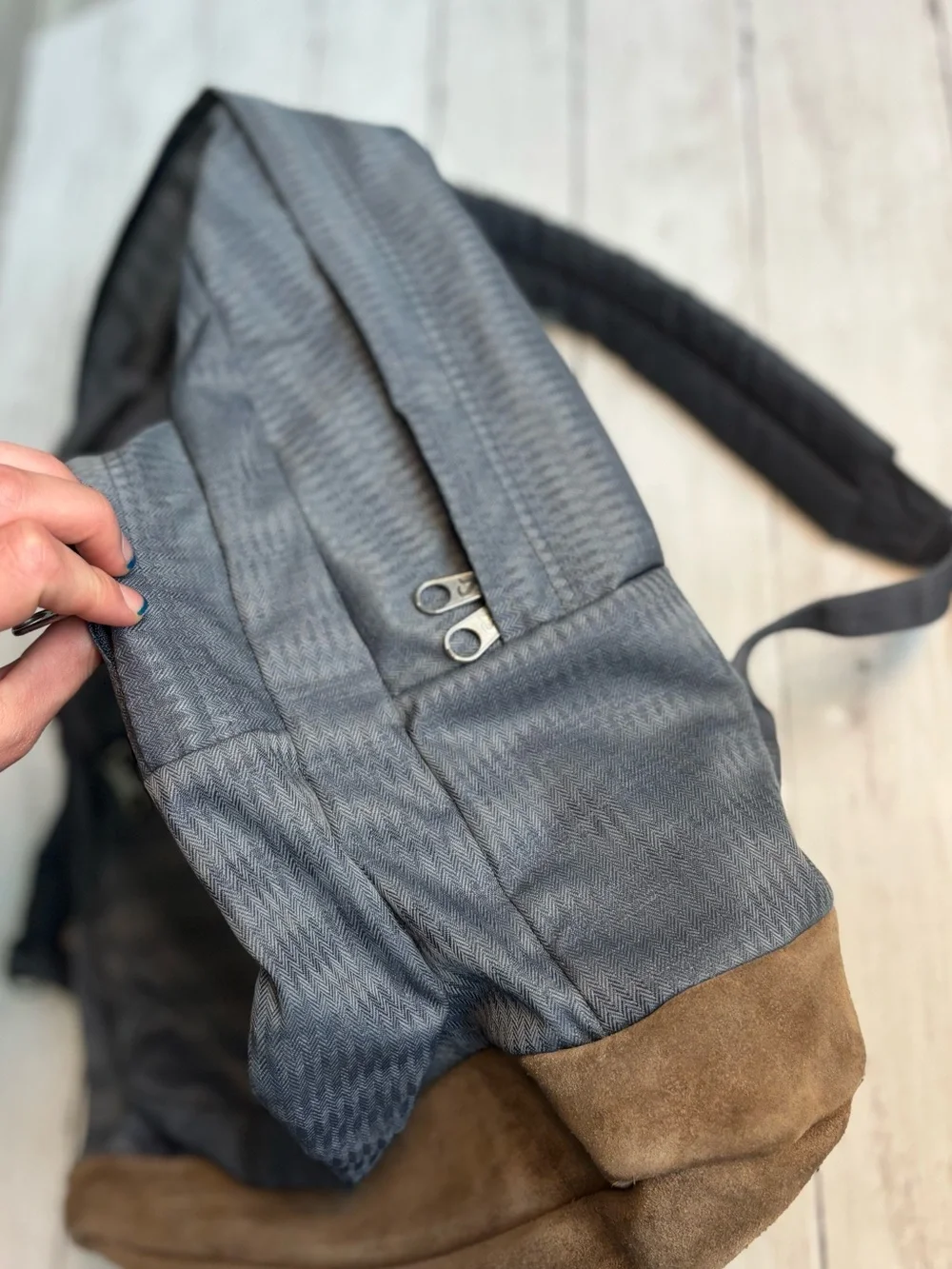 Jansport Gray Backpack with Brown Suede Base